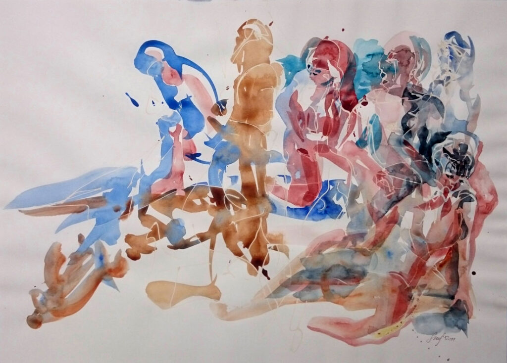 Aquarell Wasserspiele Wasser Lineart 50x65