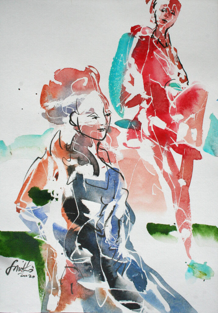 Aquarell Tuschestift Figurativ Maskierstift Rubbelkrepp brushpen fude