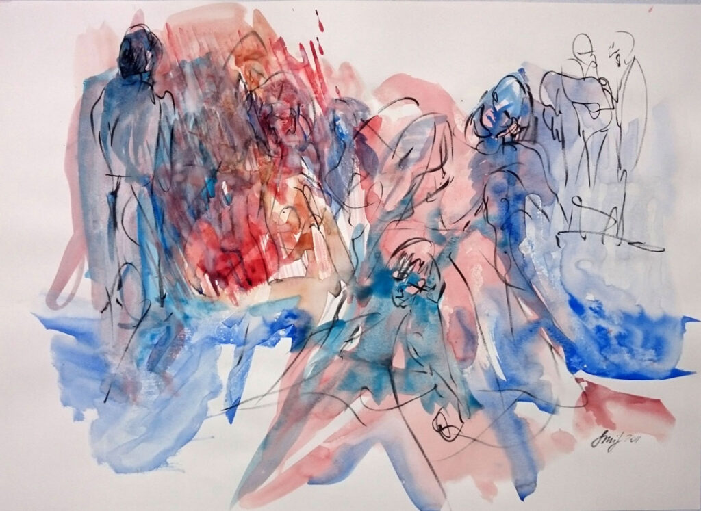 Aquarell Dynamisch Tuschestift Figur Watercolor