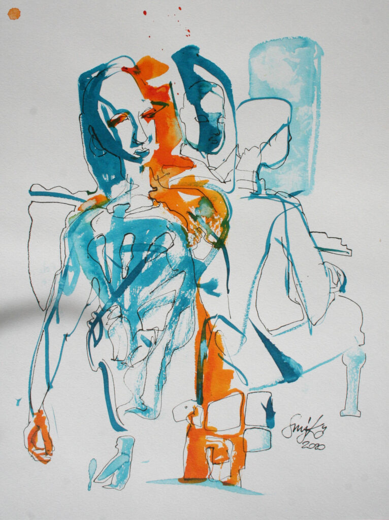 Tuschezeichnung Figurativ expressiv lineart