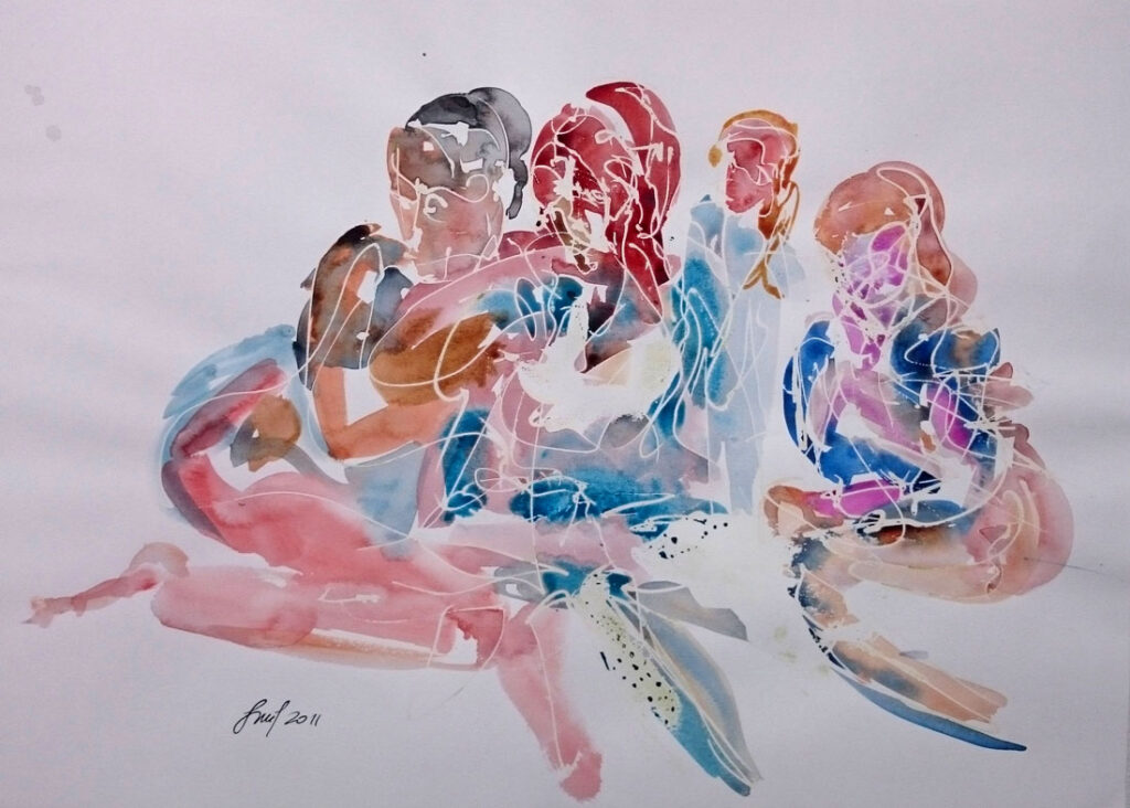 Pinselstrich Aquarell Figurengruppe Watercolor Lineart