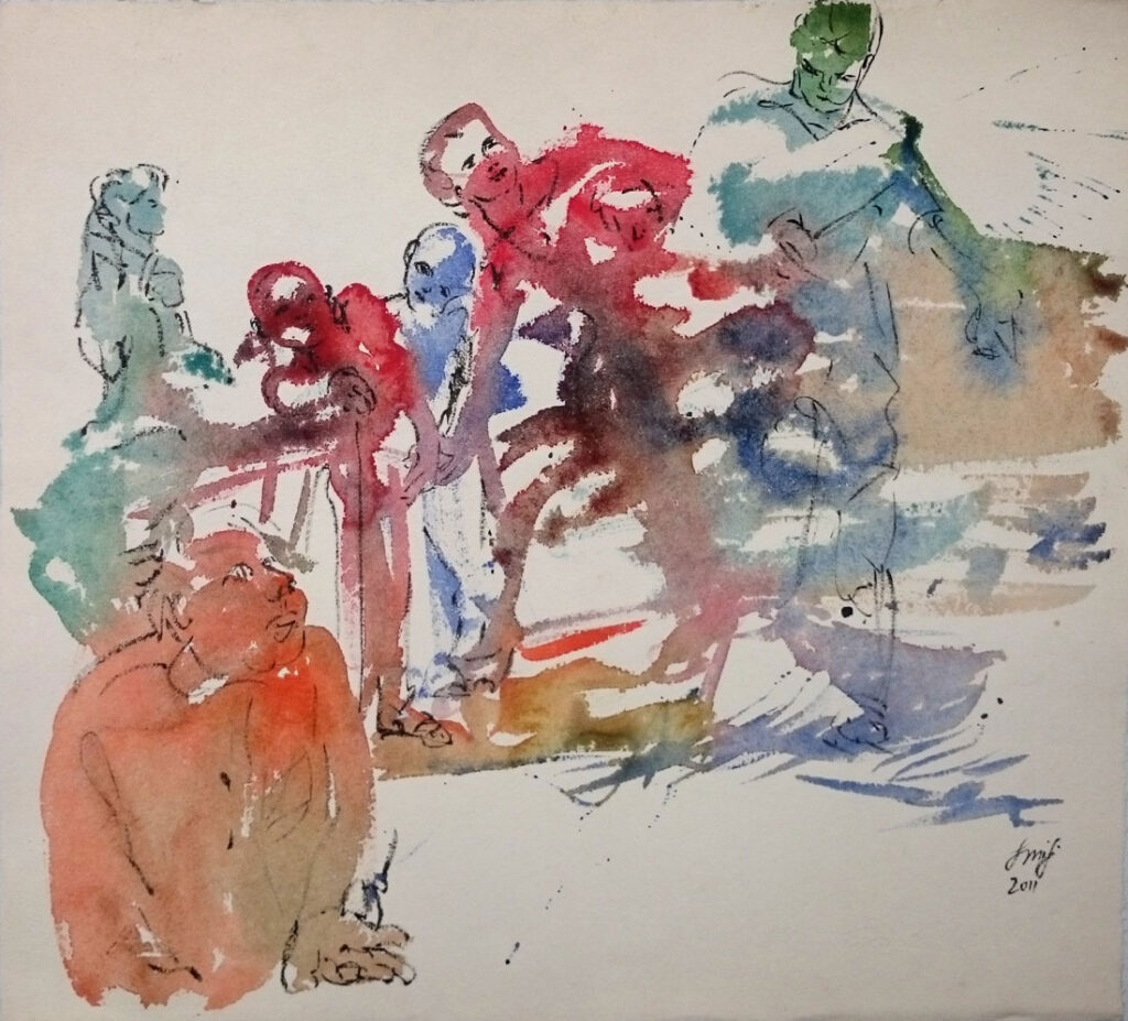 Aquarell Bütten running Läufer Kinder