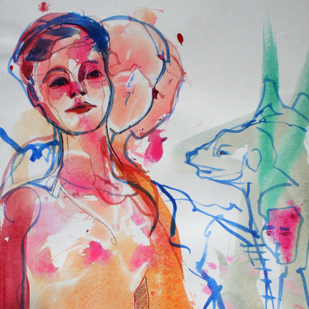 Aquarell, Pink Fifurativ Akt Brushstroke Aquarellstift