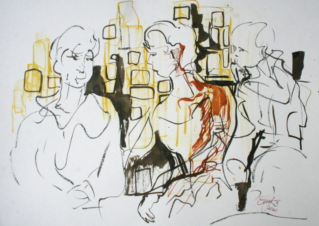 Aquarell Tuschezeichnung Figuren Illustration Kacheln