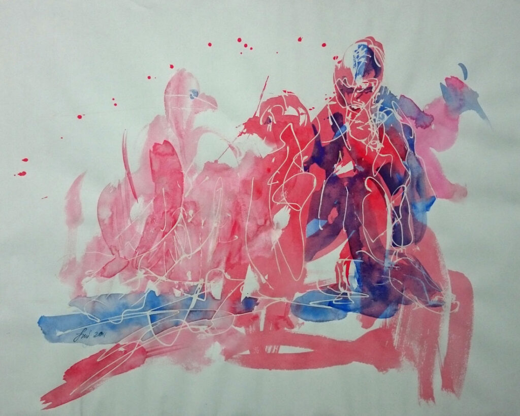 Pinselstrich Aquarell Figurengruppe Watercolor Lineart