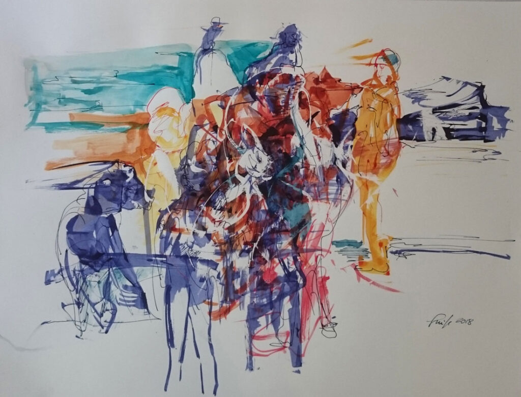 stormy weather, Tusche auf Papier Figur Tumult