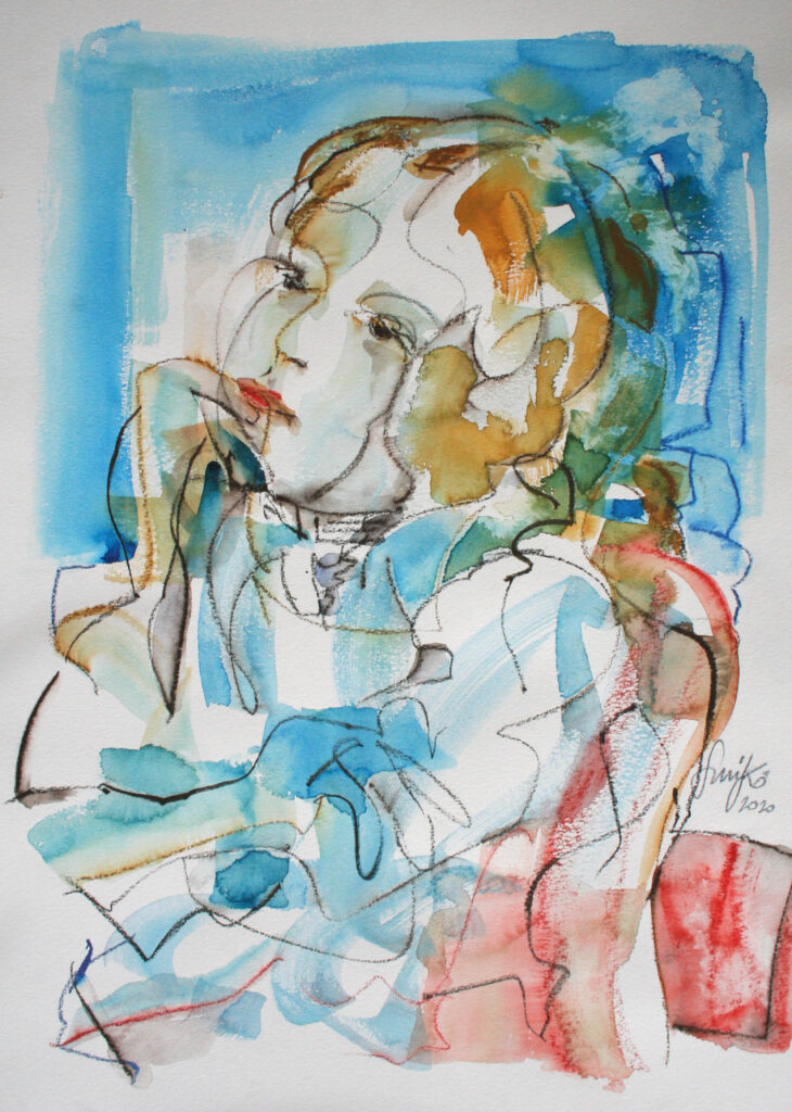 Aquarell Kreidezeichnung Girl