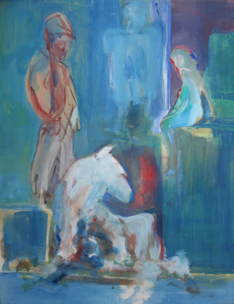 Wolf Hund Montag Leimfarbe girl sitting waiting