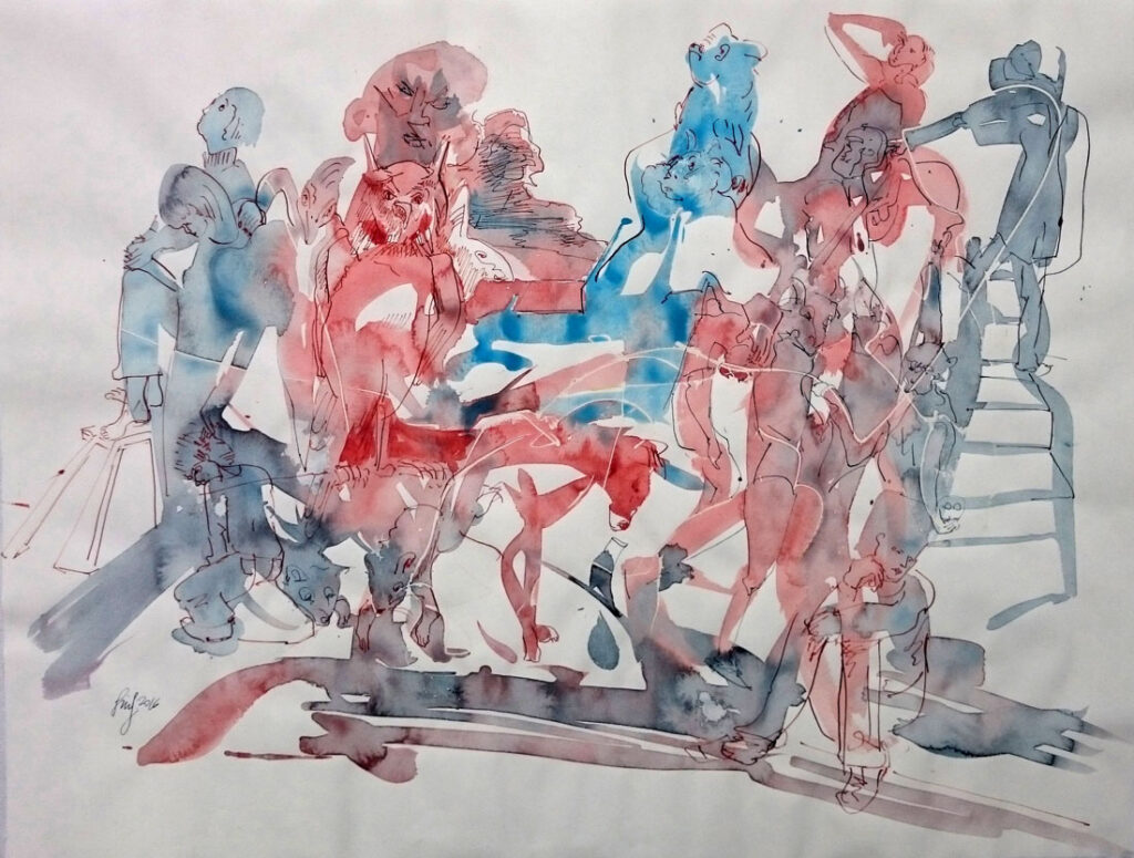 Aquarell Federzeichnung Eule watercolor lineart