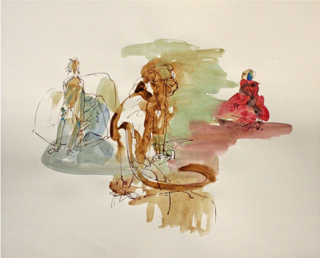 Affe Grün Aquarel Federzeichnung Watercolor