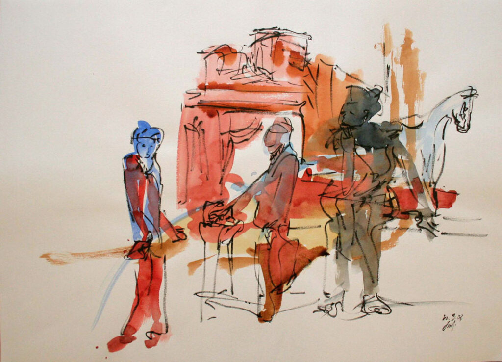 Theaterpferd, 2008 Tuschestift brushpen fude Aquarell watercolor 50x70cm