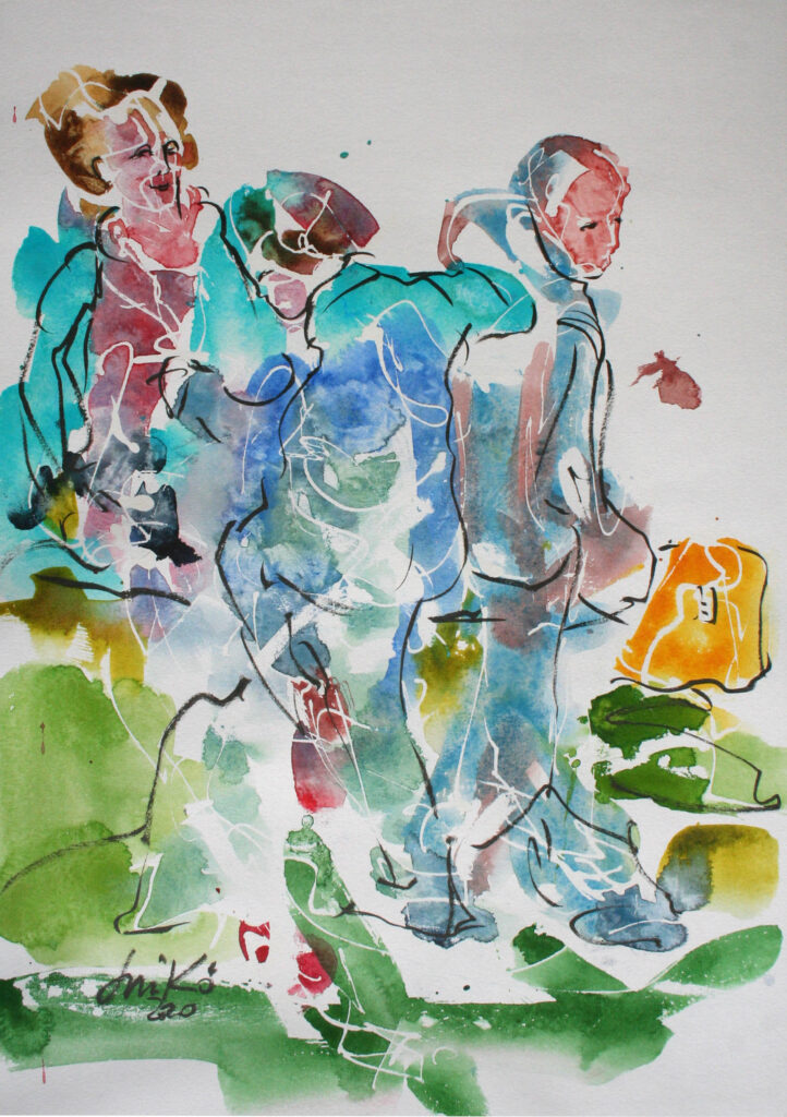 Aquarell Tuschestift Figurativ Maskierstift Rubbelkrepp brushpen fude