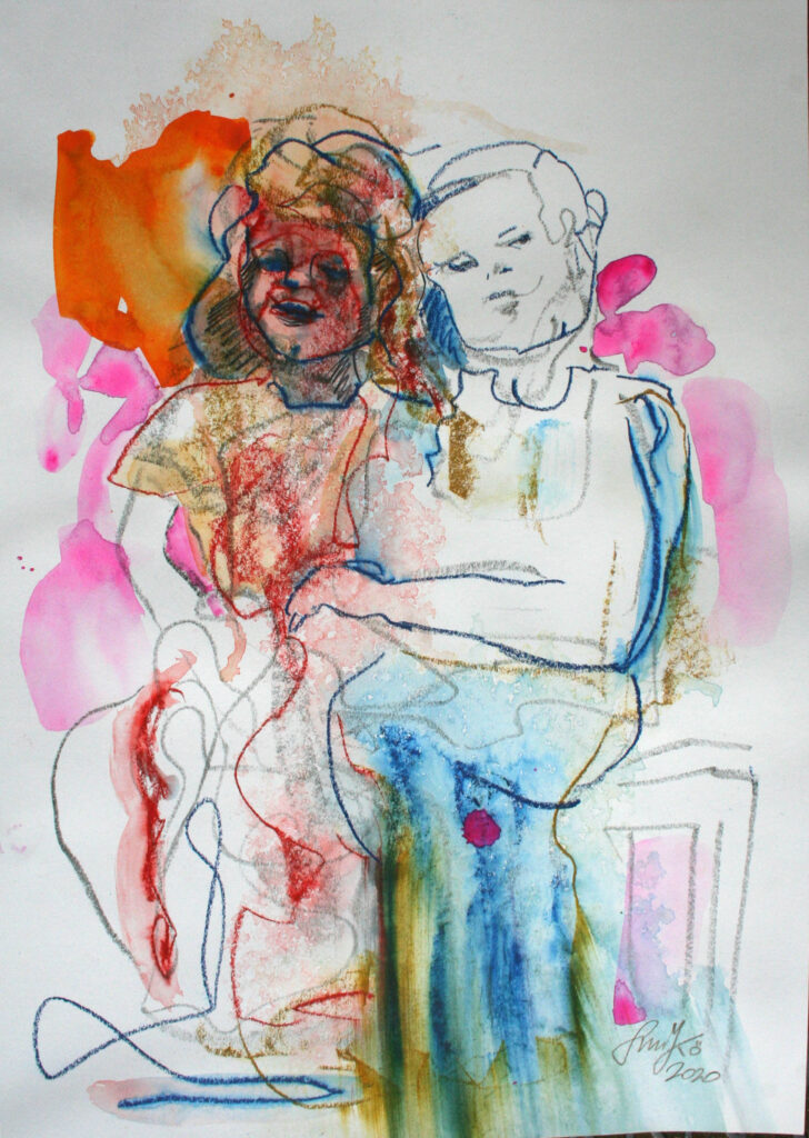 Paar Aquarell watercolor Figurativ Pink