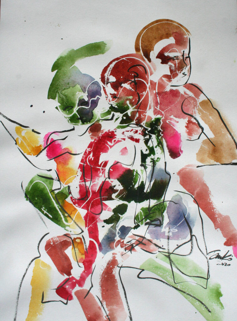 Maskierstift Rubbelkrepp Aquarell Aquarell Figur brushpen fude