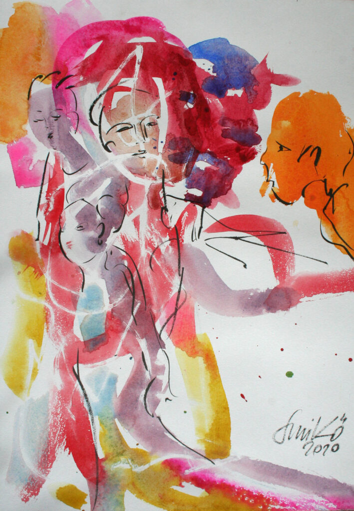 Maskierstift Rubbelkrepp Aquarell Tuschestift Figur brushpen fude