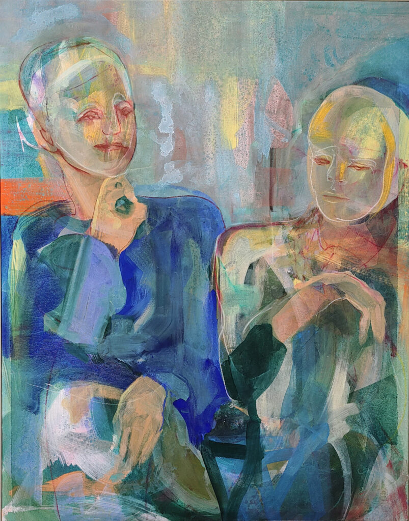 Acryl Farbkreide Portait pastelfarbe frauen freundinnen lichtreflex