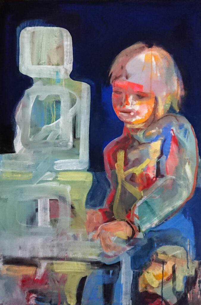 Best Friends portrait dog computer child kind glühend night glow farbenspiel semiabstrakt