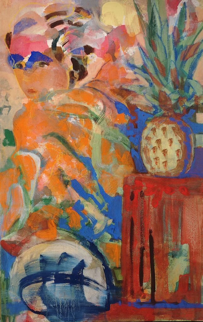 Laterne japanisch kimono acrylpainting ananas semiabstrakt