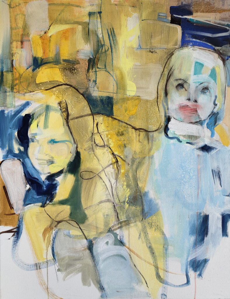 gelbblau Spurwechsel fraumitkind Acrylmalerei Lichter urban semiabstrakt