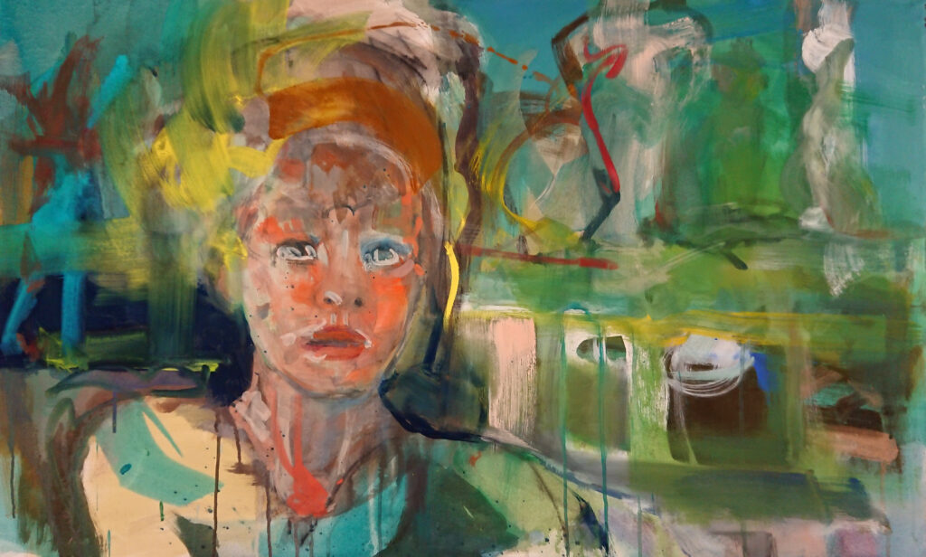 Portraitmalerei abstraktfigurativ grün Tunnel semiabstrakt